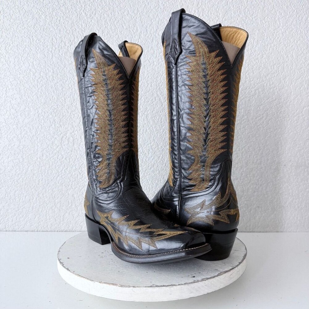 Rod Patrick Mens Cowboy Boots 11B Black Calf Leather Western #4 Heel Blunt Toe